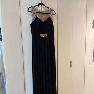 Elegant Black Evening Gown with Silver Accents